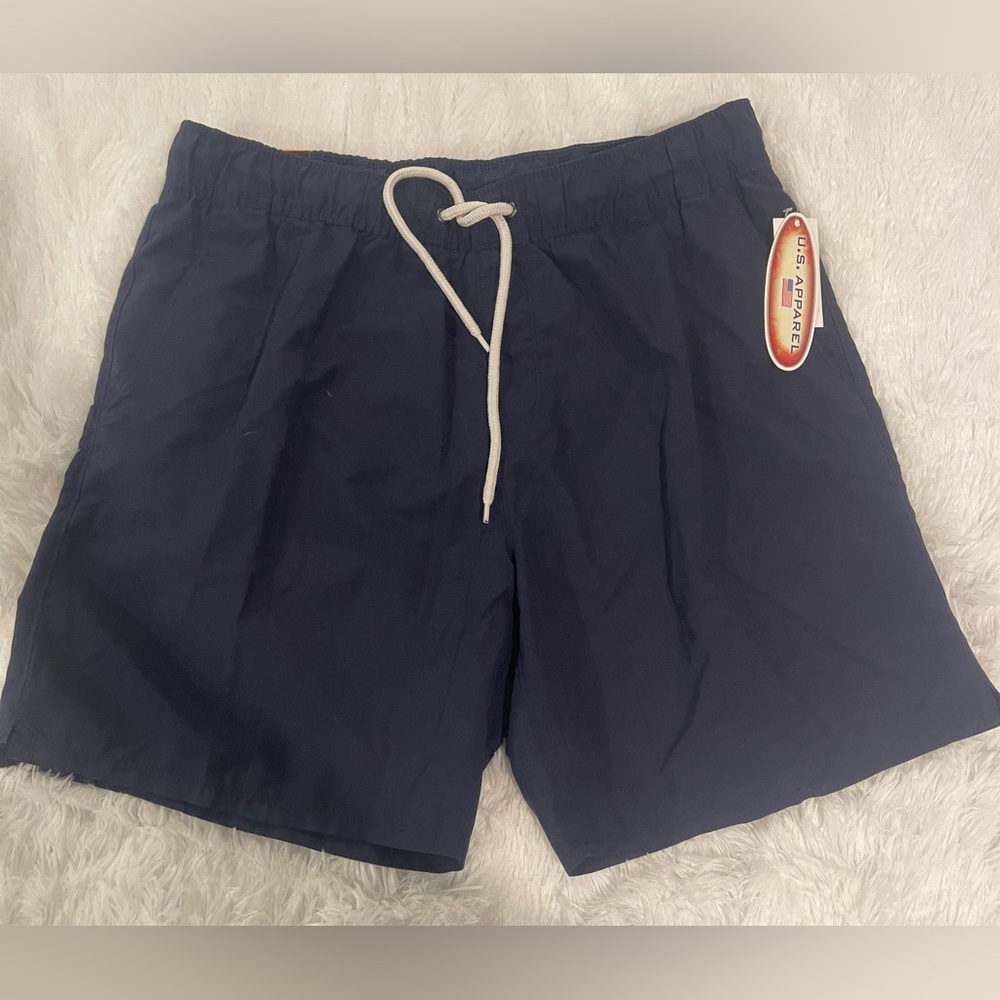 NWT Navy Blue Swim Trunks size L draw string mesh lined with pockets K kglu-71